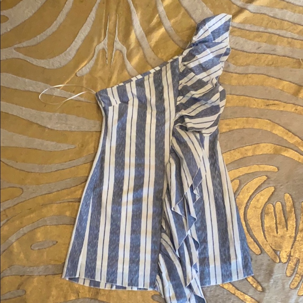 NWT FREE GEN. BLUE & WHITE STRIPED DRESS W/ RUFFLE